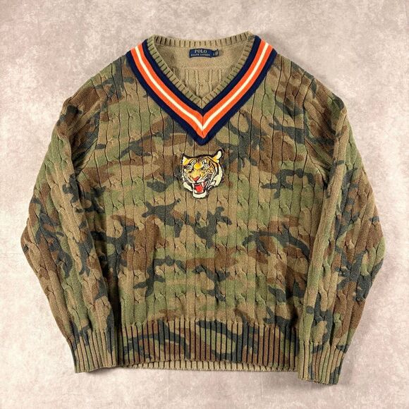 Polo by Ralph Lauren Other - vintage polo ralph lauren camo varsity cable knit sweater